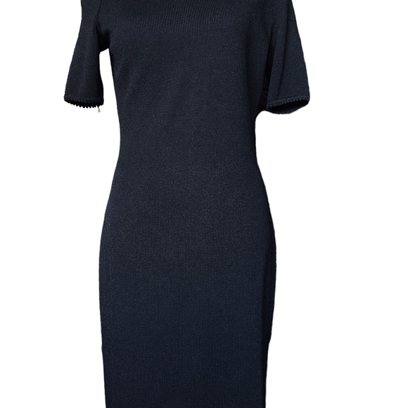 St. John Black Dress Santana Knit w/Scalloped Trimming Size 4 - Picture 10 of 10